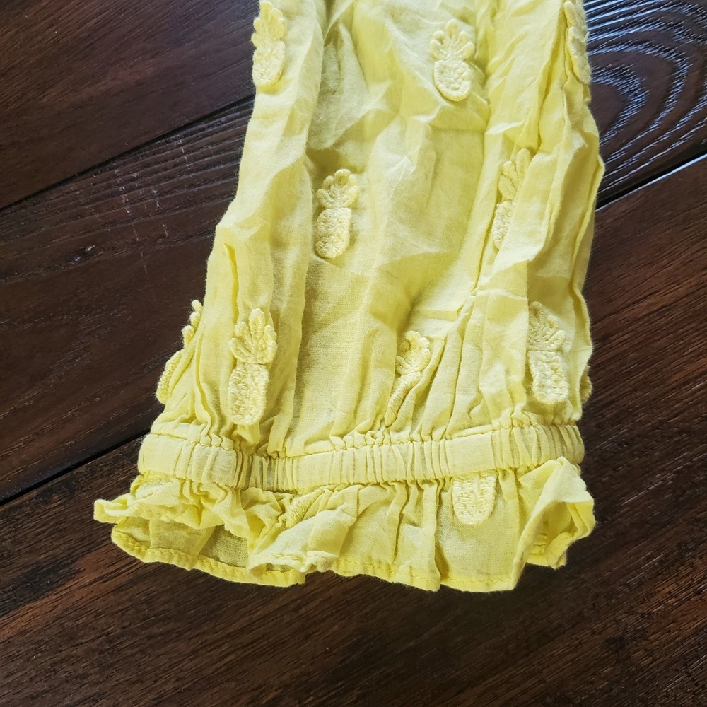 Farm Rio Yellow Pineapple Embroidered Tiered Maxi Dress Large Boho Tropical - Picture 5 of 11